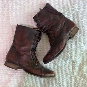 Steve Madden ‘Troopa’ Leather Combat Boots, Brown Size 7.5